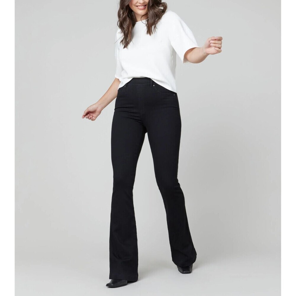 New NWT Spanx Pull On Flare Jeans Clean Black XS Petite 20326Q Tummy Shaping